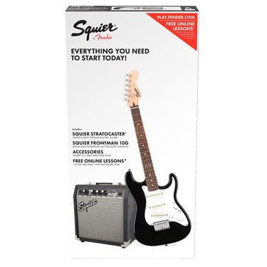 Paquete Guitarra Elec. Fender Pk Strat Ss Sq10g Blk 120v, 0371812006 Mina
